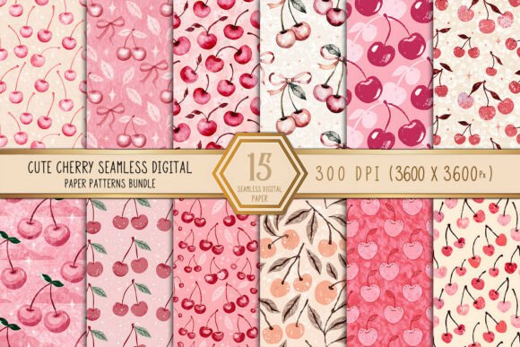 Download Cute Cherry Seamless Patterns Bundle - Seamless pattern Collection