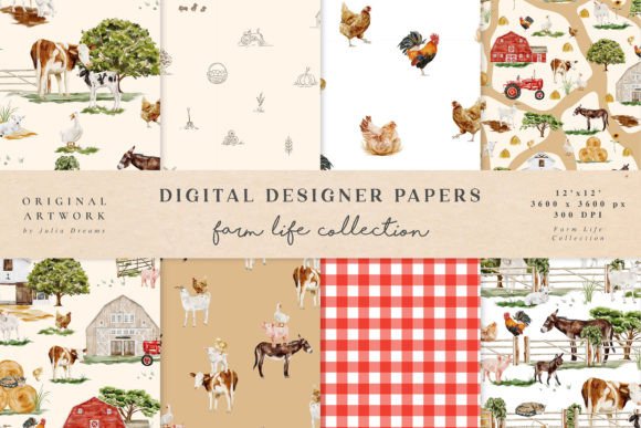 Download Farm Life Seamless Patterns Watercolor - Seamless pattern Collection