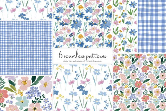 Download Spring Meadow Floral Seamless Patterns - Seamless pattern Collection