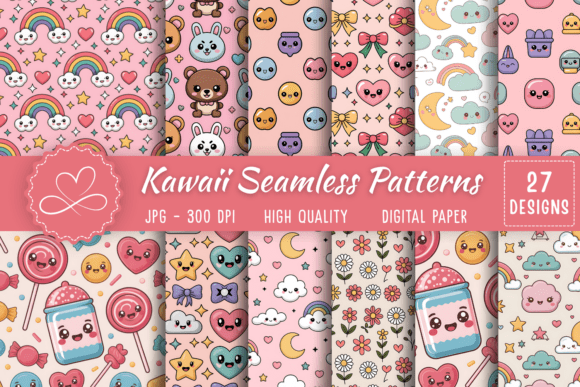 Download Kawaii Seamless Patterns - Seamless pattern Collection