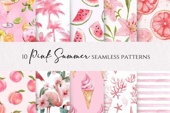 Download Pink Summer Seamless Patterns - Seamless pattern Collection